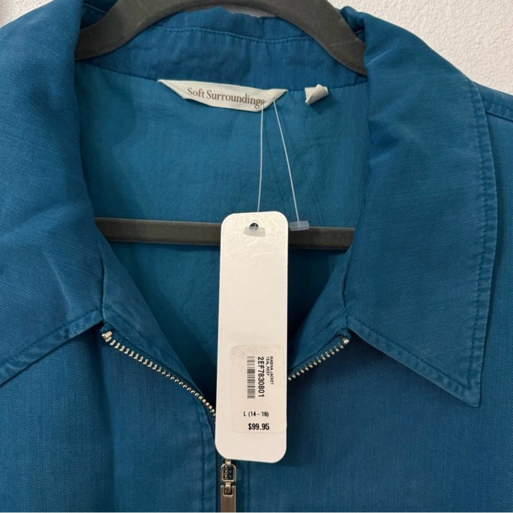 Soft Surroundings Elastic Waist Utility Masina Teal Reef Jacket Pocket NWT Large - Picture 2 of 6